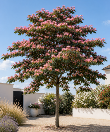 Albízie růžová (Albizia julibrissin) v zahradě